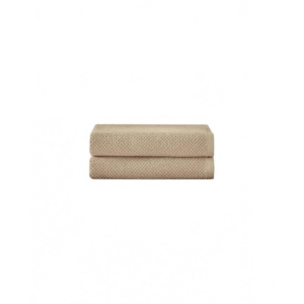 NEW UNDER THE CANOPY textured organic 2 piece hand towel set in light taupe